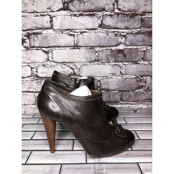 7 Seven for all Mankind Brown Leather Wooden Heel Booties Women Sz 40EU/9.5M US - Picture 5 of 16